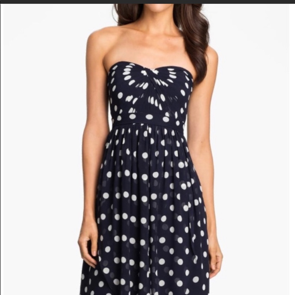 Jenny Yoo polka dot strapless chiffon dress
